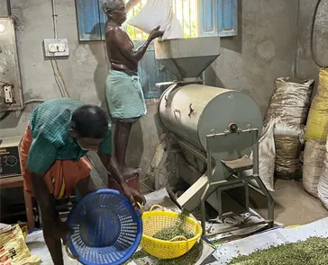 Drying cardamom in the processing unit