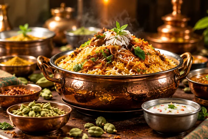 Biryani in a copper handi