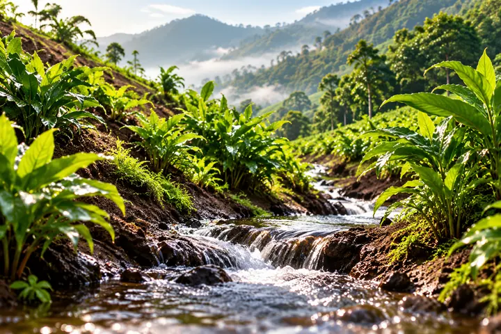 Stream running down a cardamom hillside