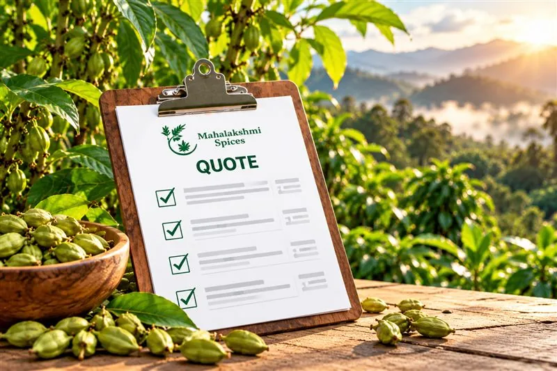 Mahalakshmi Spices quote on a clipboard