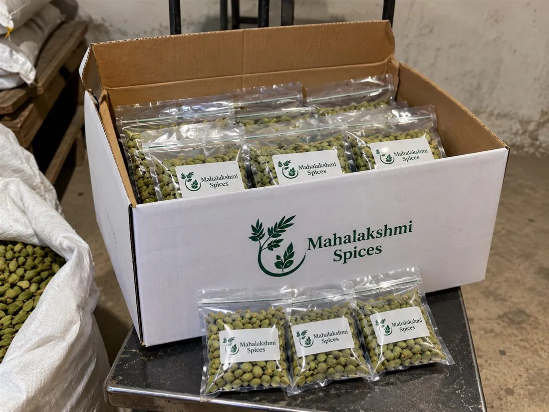 Mahalakshmi Spices cardamom packets in a box
