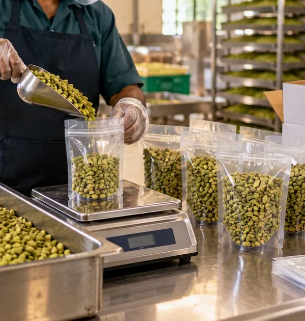 Weighing and packing cardamom in pouches